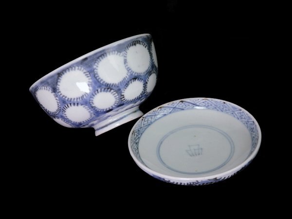 fbpz-E857mS 古伊万里　染付　雪輪紋の図　蓋茶碗_画像4