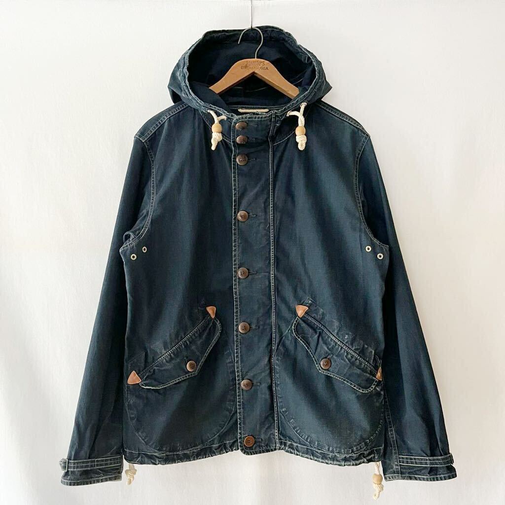 RRL インディゴ コットン フーデッド ジャケット S ダブルアールエル 藍染 ガンナースモック サルベージパーカー ラルフローレンの画像2