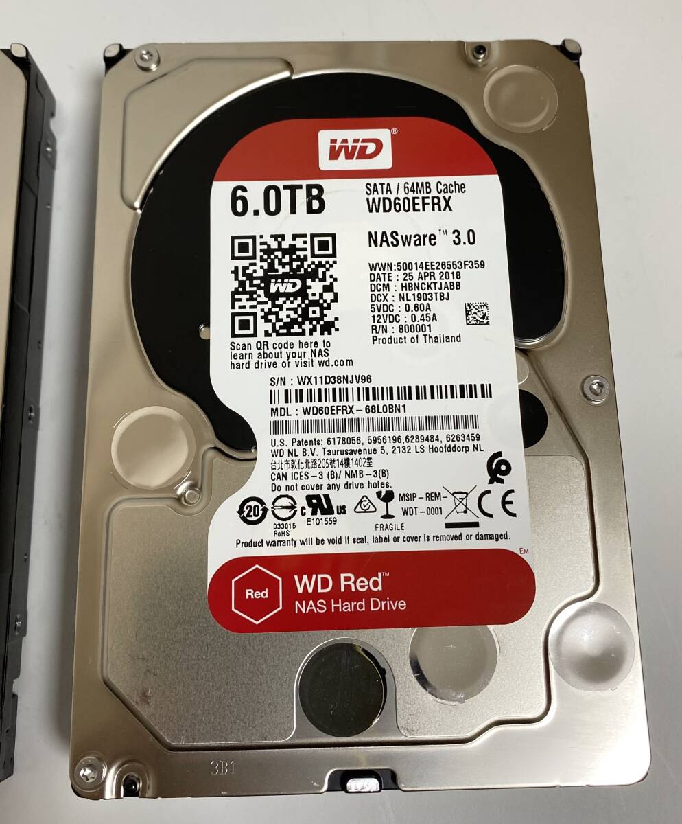 ★Western Digital WD Red 6TB x 2台（計12TB) 3.5インチ 内蔵HDD WD60EFAX ウエスタンデジタル ハードディスクドライブ I240425の画像3