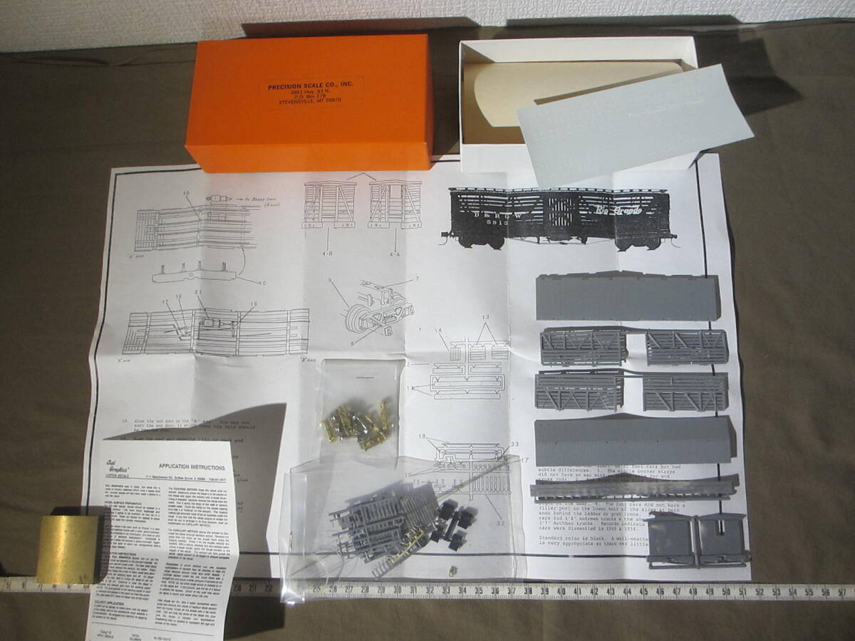  P.S.C. 旧製品 貨車キット３両 ”D&RGW 34'Stock Car ”2両＋”6500 Series Flat Car” HOn3(1/87・10.5mm) ：真鍮製台車付：各未組立品の画像8