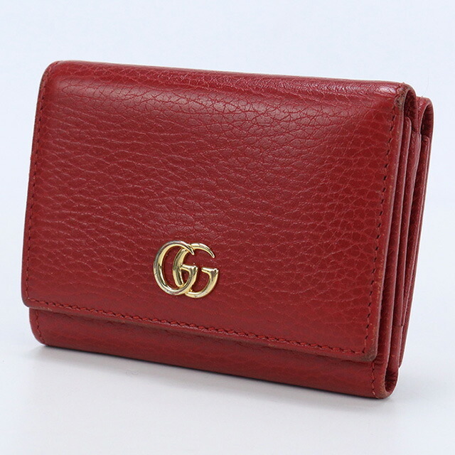 中古 グッチ 三折財布小銭入付き レディース ブランド GUCCI GGマーモント 三折ウォレット レザー 474746 レッド 財布_画像3