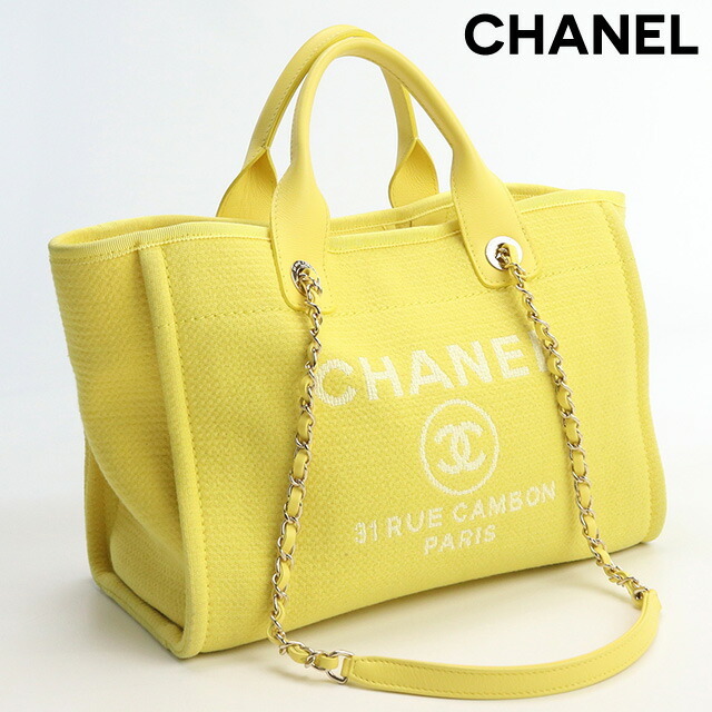 中古 シャネル トートバッグ レディース ブランド CHANEL ドーヴィル スモール バッグ キャンバス イエロー_画像1