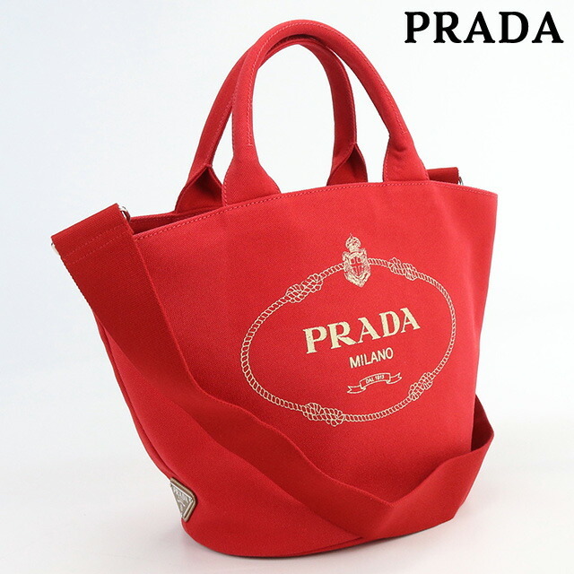 中古 プラダ トートバッグ レディース ブランド PRADA カナパ トートバッグ キャンバス 1BG186 レッド_画像1