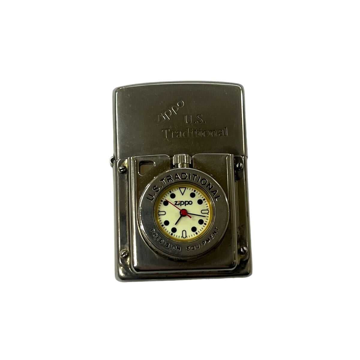 ★着火確認OK★100円スタート★ ZIPPO ジッポー U.S.TRADITIONAL TIME 時計付き 2000年 USA製 オイルライター 喫煙具 喫煙グッズ_画像1