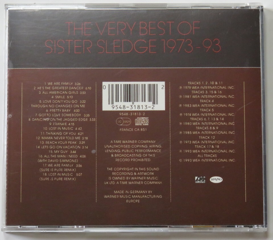 THE VERY BEST OF SISTER SLEDGE 1973-93 ザ・ヴェリー・ベスト・オブ・シスター・スレッジ We Are Family他 ヒット曲満載！輸入盤の画像2