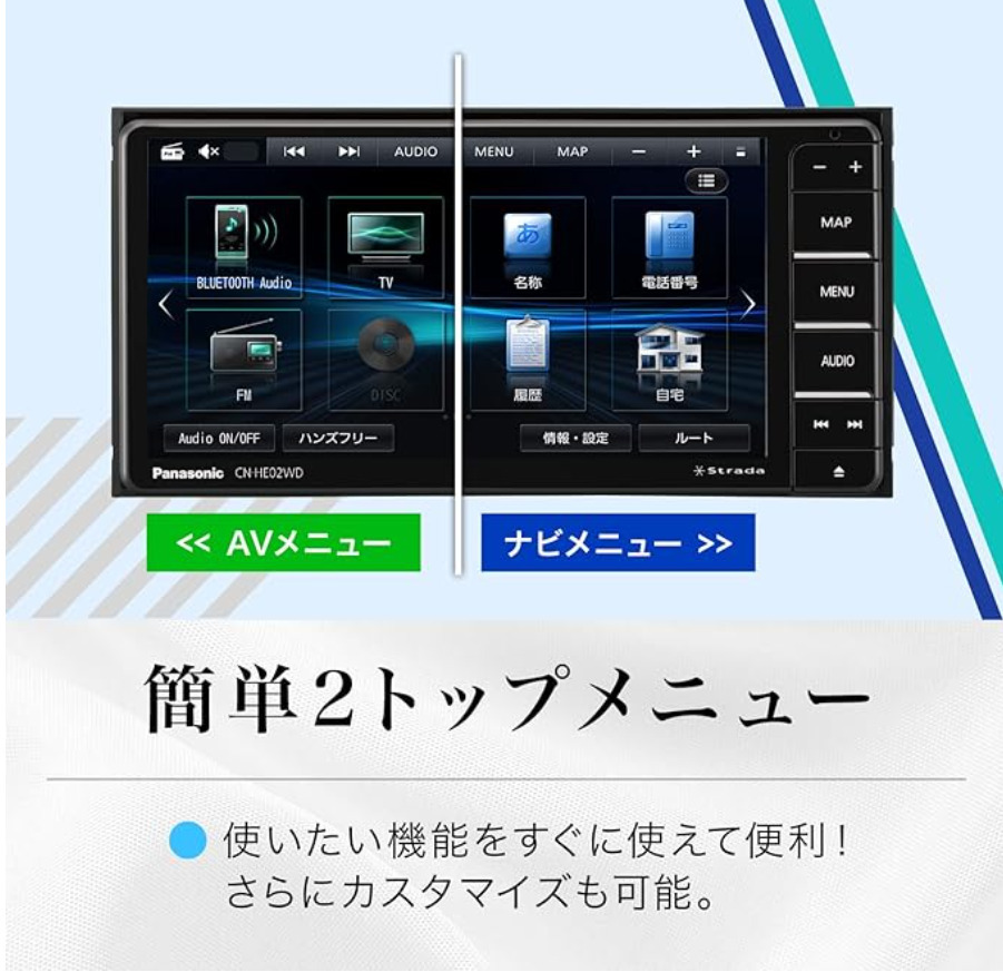 ①パナソニック(Panasonic) ストラーダ 7インチ ワイド CN-HE02WD フルセグ ドラレコ連携 HD液晶搭載 Bluetooth接続 ETC2.0車載器対応