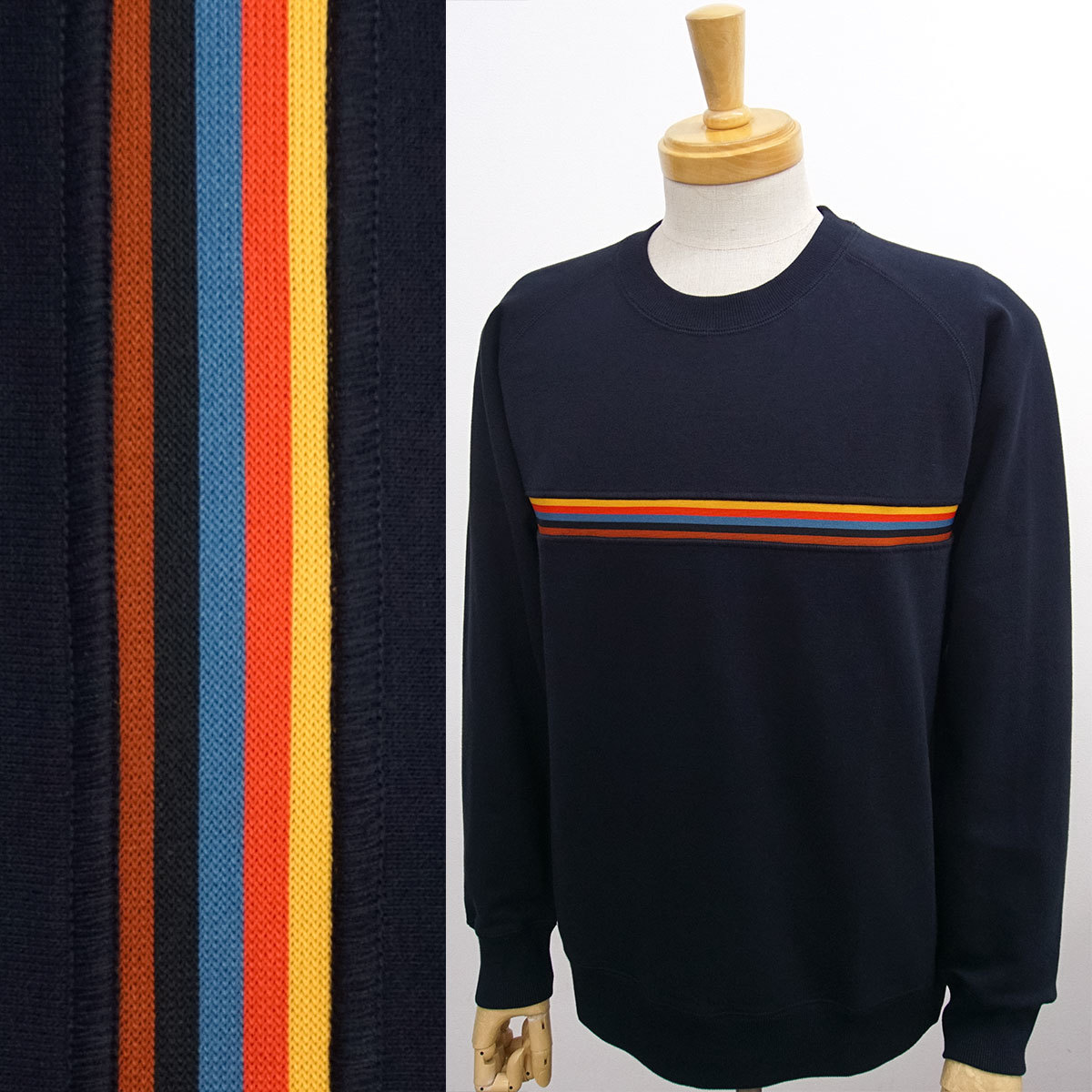 [ новый товар ] Paul Smith [M] мульти- художник полоса футболка спортивная фуфайка Basic . обратная сторона шерсть обратная сторона пирог ru вырез лодочкой стирка возможность 