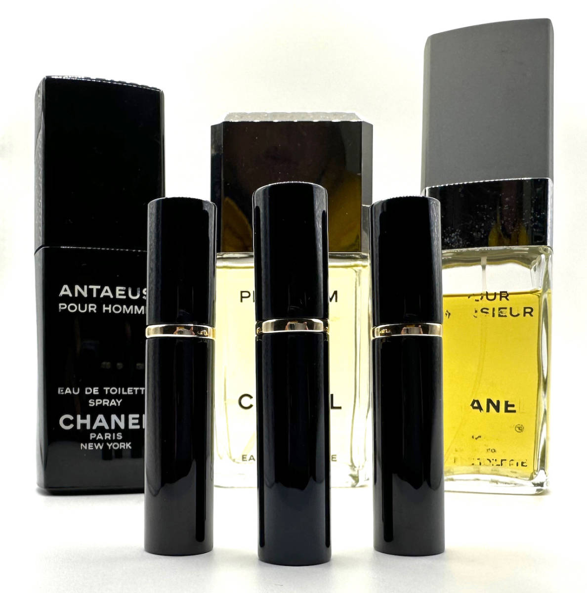 ★CHANEL・3Types of EDT.3.5ml入×3種詰替品(★ANTAEUS/★PLATINUM EGOISTE/★POUR MONSIEUR) ★前方(黒色)小スプレー3本のみ出品です。の画像8