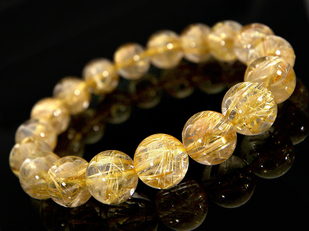 [1 point thing reality goods ] Gold rutile quartz rutile quartz bracele Taichi n rutile 11.5mm Power Stone 