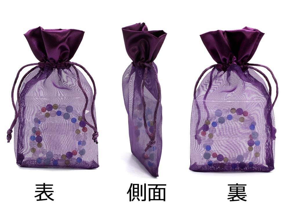 巾着袋 ラッピング 包装 巾着ポーチ 小物入れ (10cm×18cm) サテン×オーガンジー (紫) (10個)_画像3