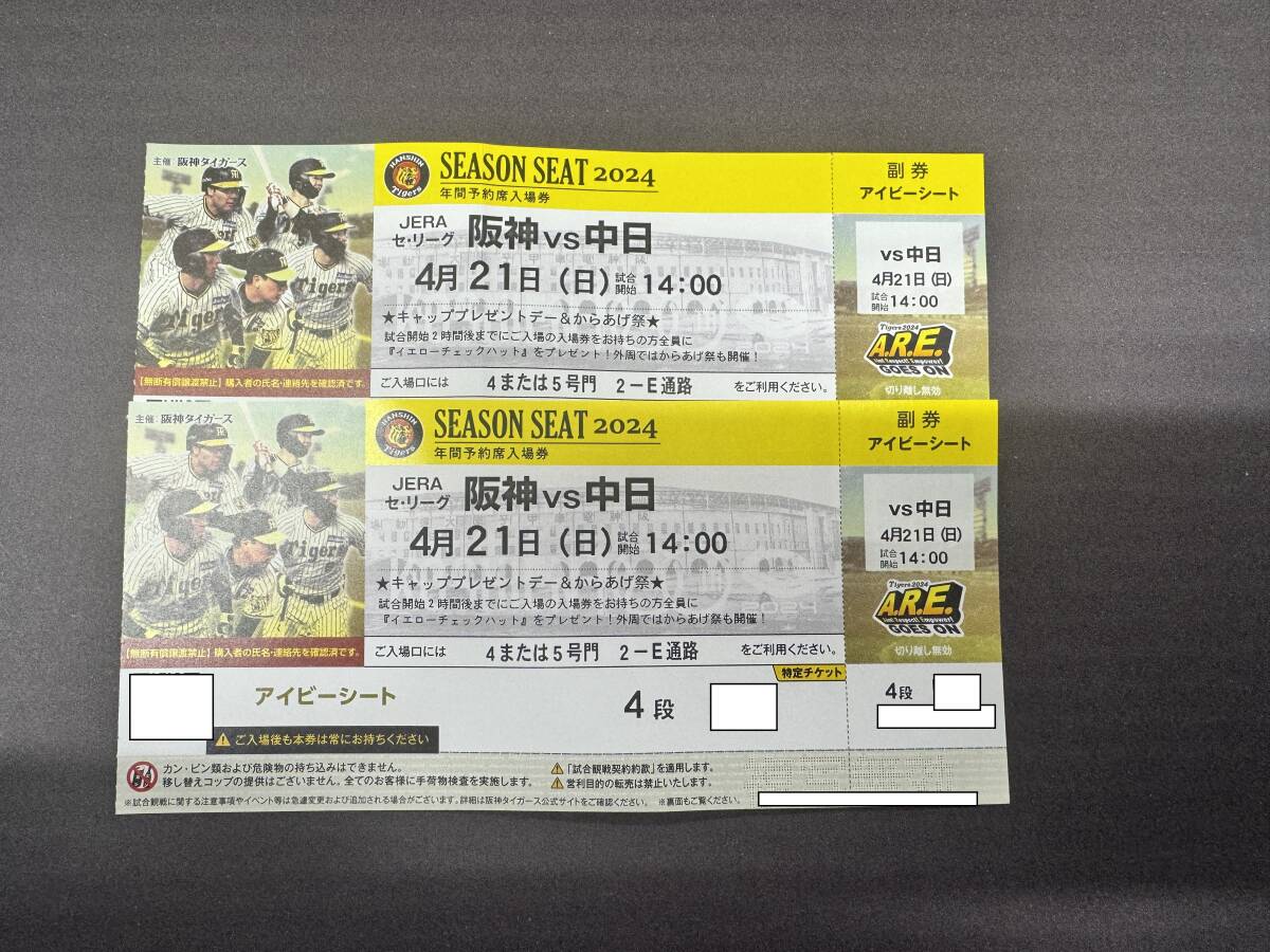 4月21日(日)中日戦 14時開始 アイビー４段 ２連番 ペア レターパック送料無料の画像2