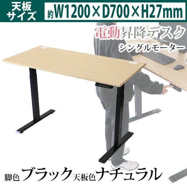 送料無料 昇降デスク 電動 エコノミーモデル PSE適合 W1200×D700×H740~1225mm 耐荷重約100kg(脚部) スタンディングデスク NA/BK