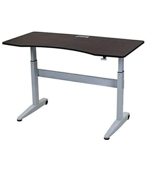送料無料 昇降デスク ガス圧 昇降 デスク コードホール付 キャスター付 W150×D74×H74.5~116cm 天板 ウォールナット 脚 ホワイト