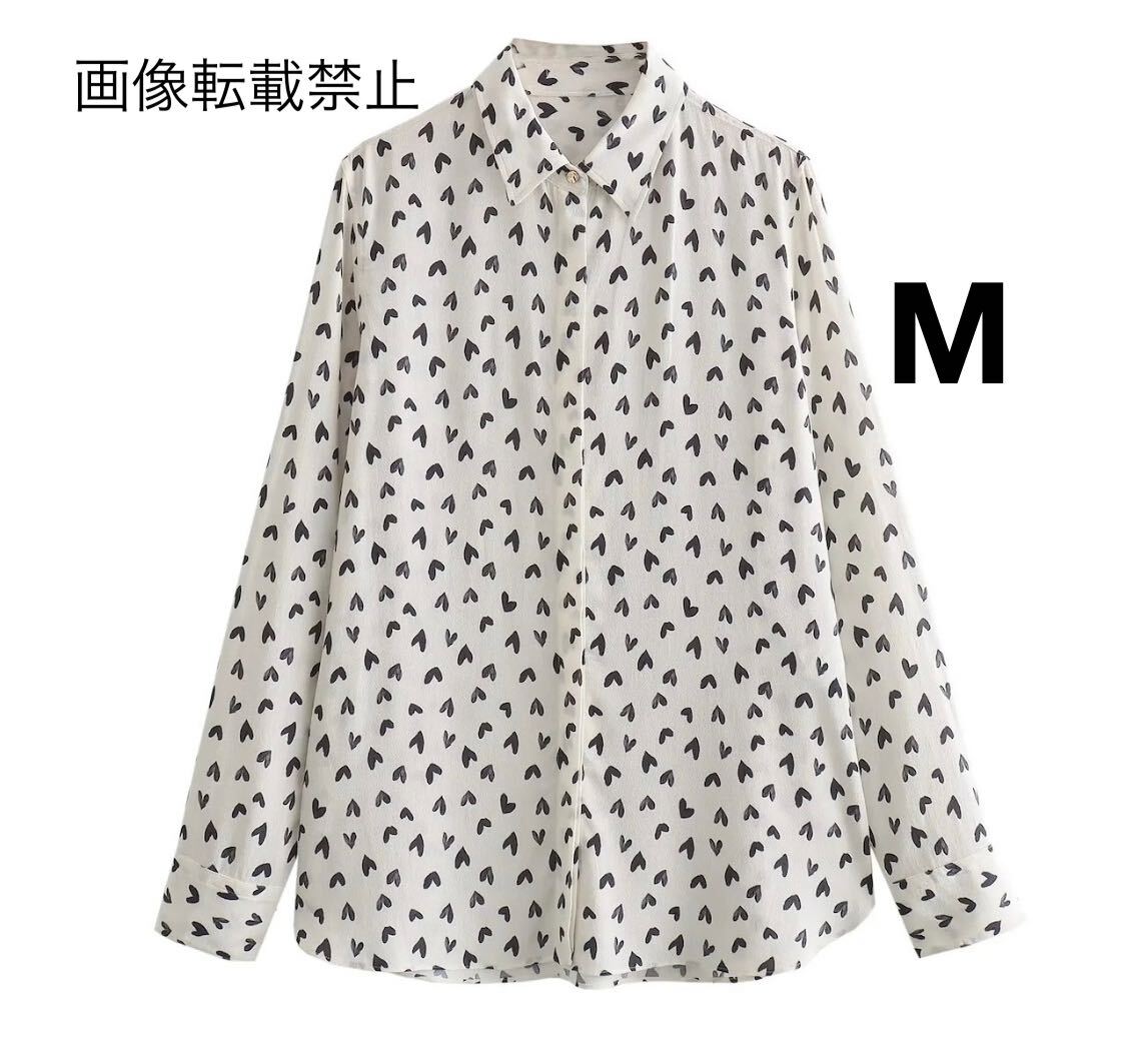 vintage ヴィンテージ レトロ ハート 柄 シャツ ブラウス トップス Mサイズ レディース★ZARA 好きな方に★2024 S/S 春新作 新品未使用★_画像1