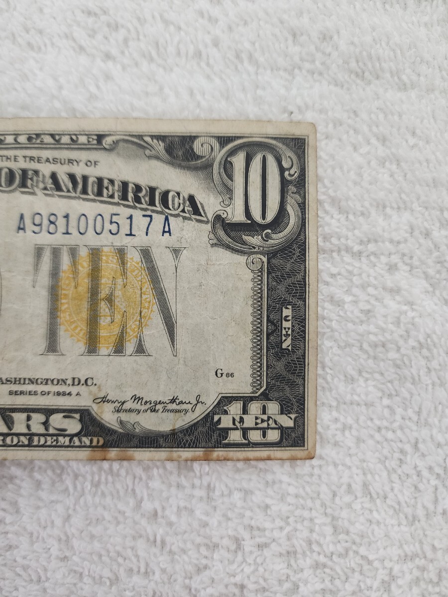 ★希少★　アメリカ　イエローシール　１９３４年　10ドル　旧紙幣　外国紙幣　World Paper Money_画像4