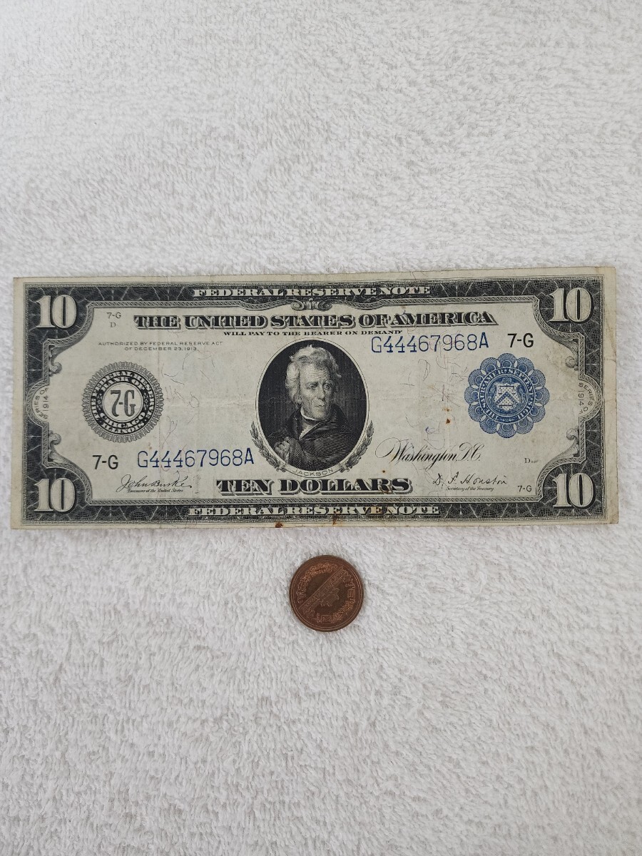 ② * rare * America 1914 year 10 dollar large note world paper money foreign note 