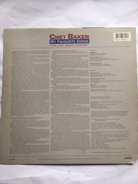 加CA/美盤/Chet Baker / My Favourite Songs enja R1 ７９６0０の画像2