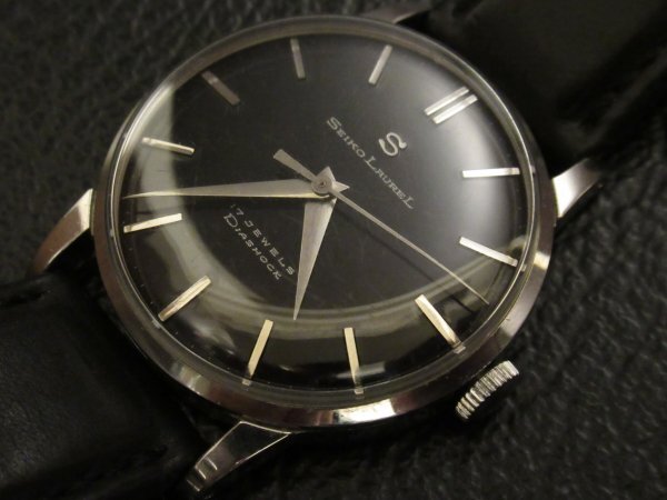 セイコー ローレル Laurel 14037 ブラック 1958年9月製 革バンド(社外品) 手巻き 時計 ヴィンテージ オールド アンティーク_画像1