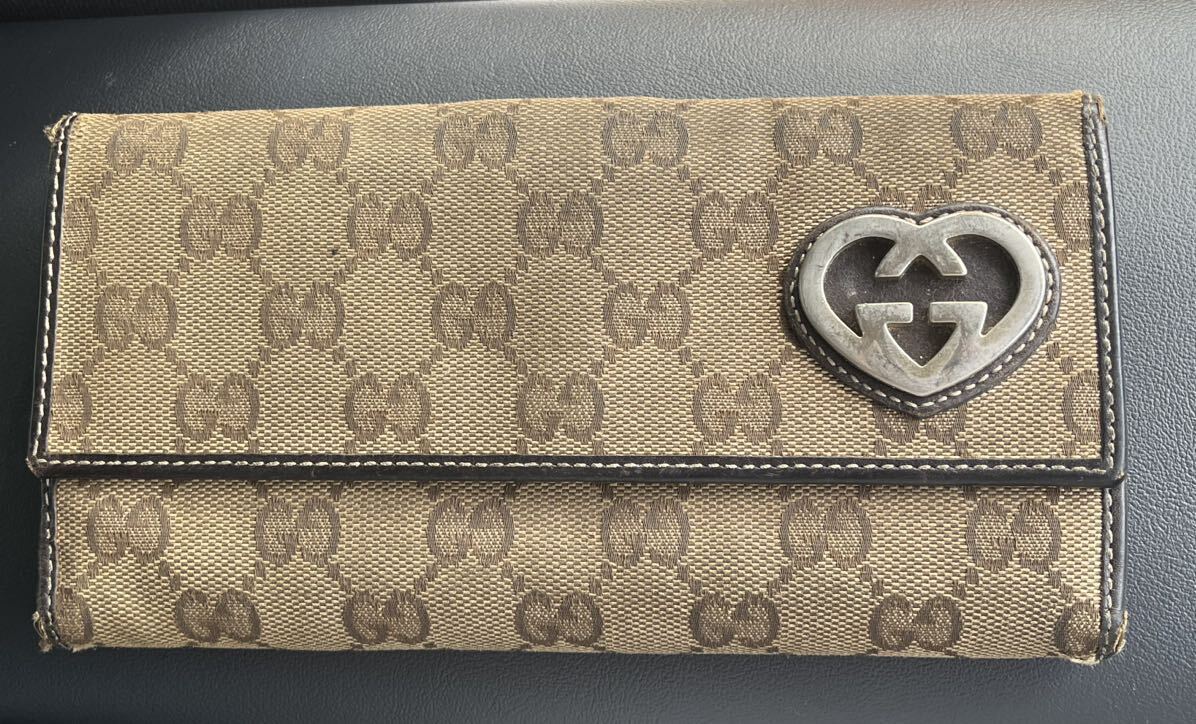 1円〜 ☆GUCCI グッチ☆ グッチ長財布 財布 GGキャンバス ラブリーハート GG柄 おしゃれ 長財布 まだまだ使えます♪の画像1