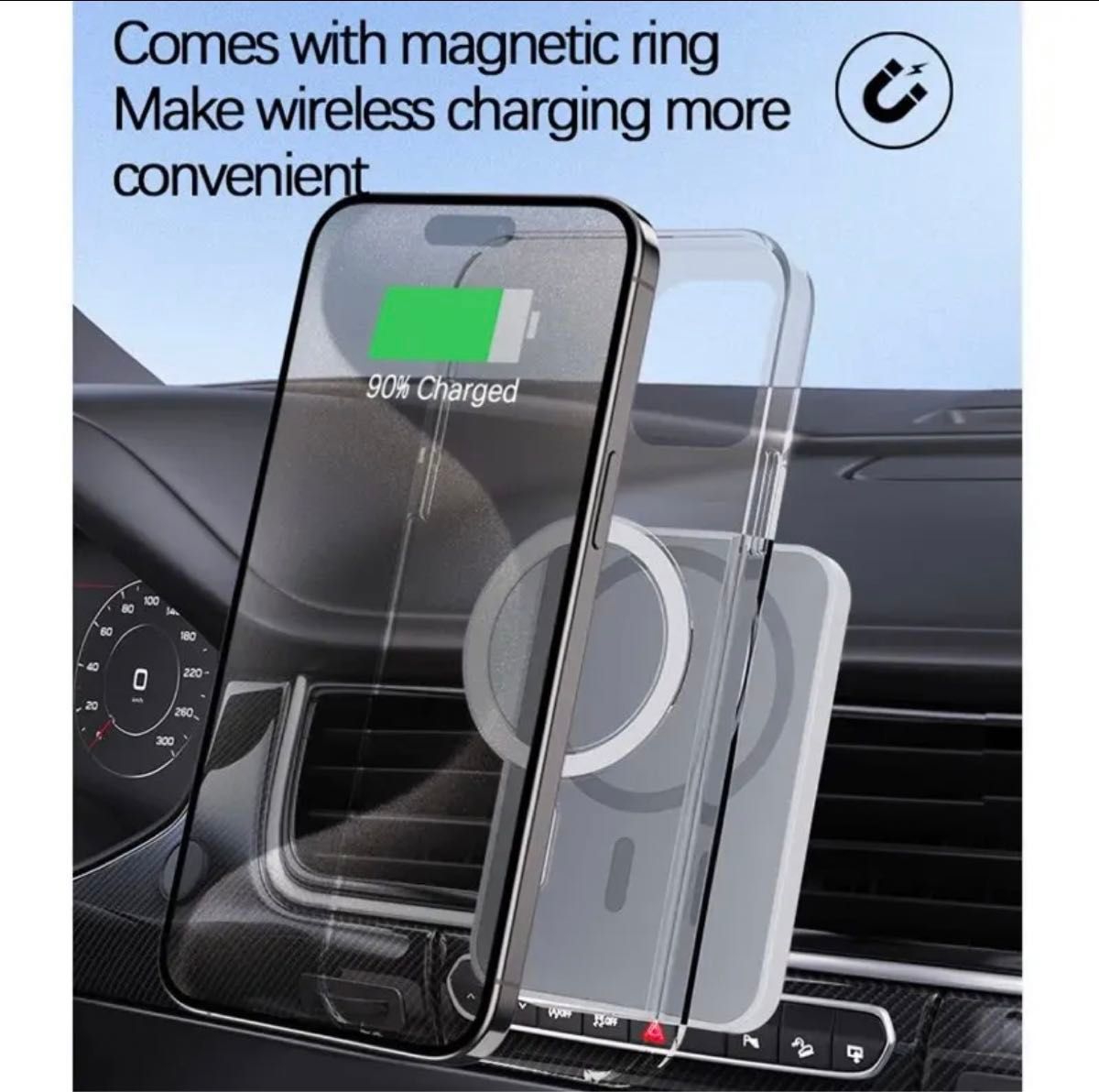 MagSafe ワイヤレス充電対応　iPhone用　車載ホルダー　タイプC付き　ホワイト