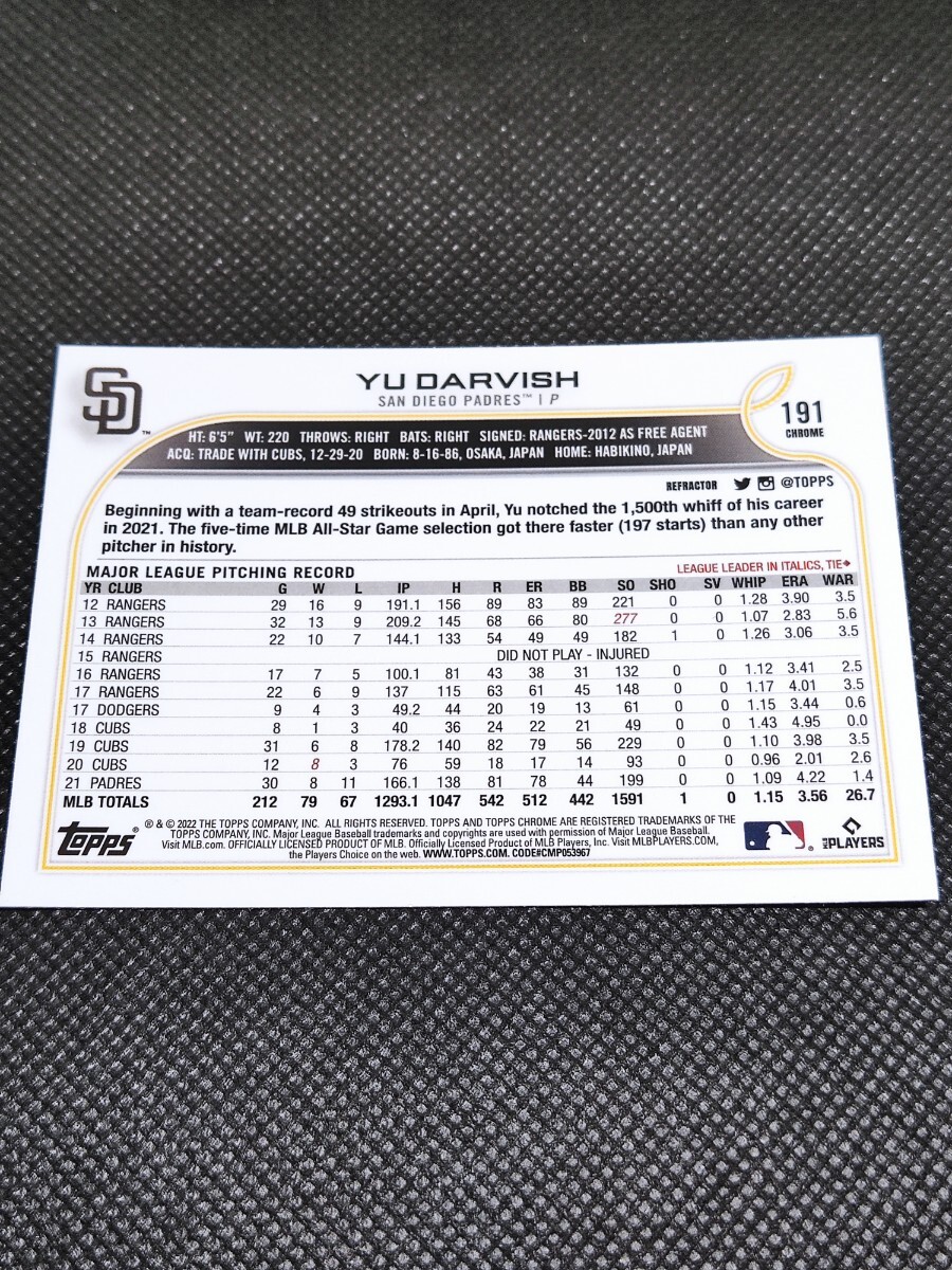 2022 Topps Chrome YU DARVISH ダルビッシュ有の画像2