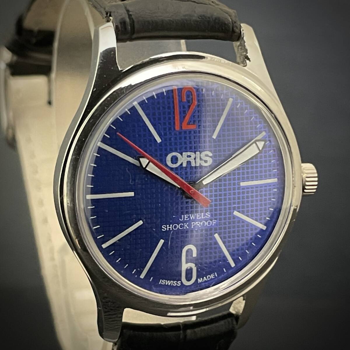 * ultra .GW sale * beautiful goods ORIS Oris 1970\'S Vintage wristwatch men's hand winding antique Switzerland face blue & dot 5