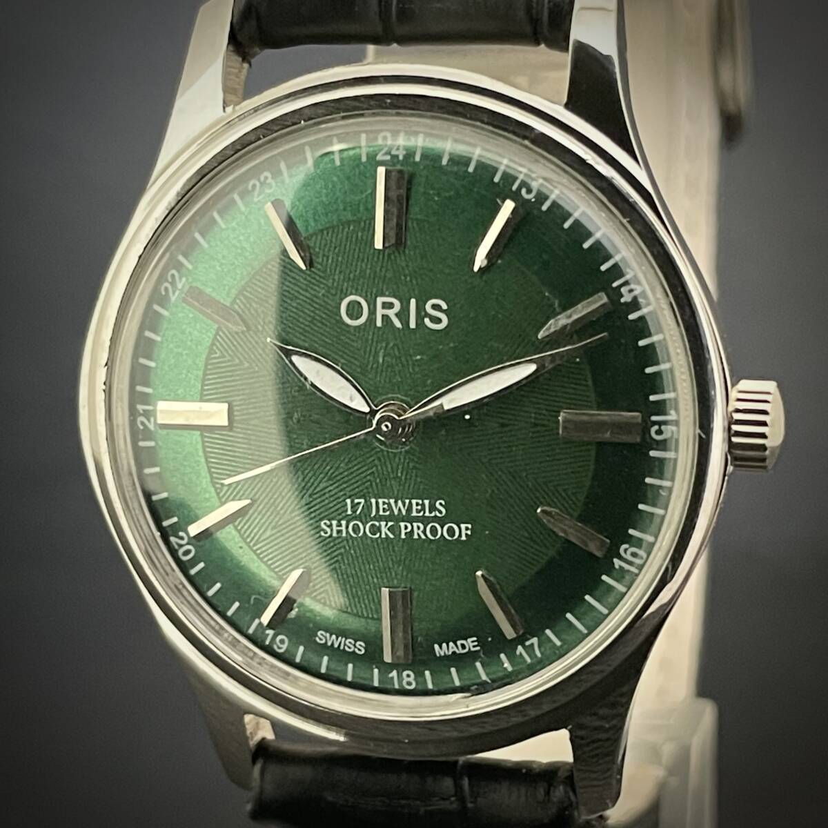 ◆激熱人気◆ 美品 ORIS オリス 1970'S ヴィンテージ 腕時計 メンズ手巻き アンティーク スイス 文字盤グリーン幾何学模様6の画像2