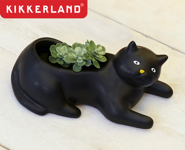 新品☆kikkerland☆黒猫プランターCosmo The Black Cat Planter 陶磁器ブラックキャット陶器セラミック植木鉢カバー寄せ植えプランター猫_画像1