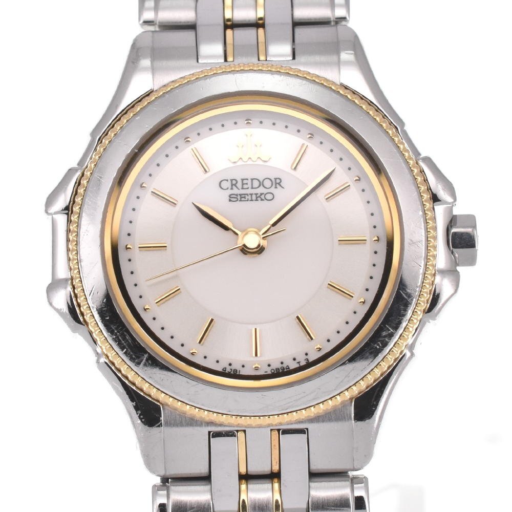 △ セイコー SEIKO 4J81-0B10 クレドール K18/SS クォーツ レディース 良品 A#127468_画像1