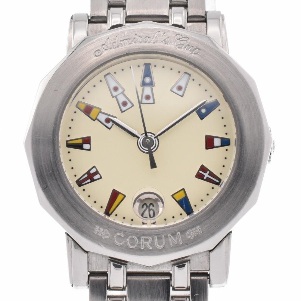【内祝い】 コルム CORUM 39.130.20.V585 アドミラルズカップ デイト クォーツ レディース 美品 A#129316 コルム
