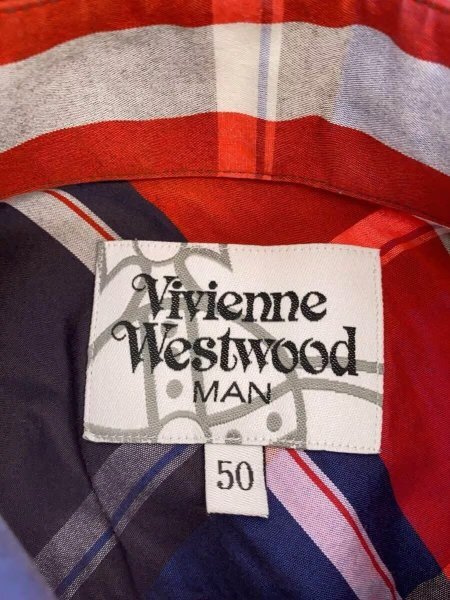 TK 新品近 ヴィヴィアンウエストウッド Vivienne Westwood MAN 『オーブロゴ付』 長袖チェックシャツ 50_画像5