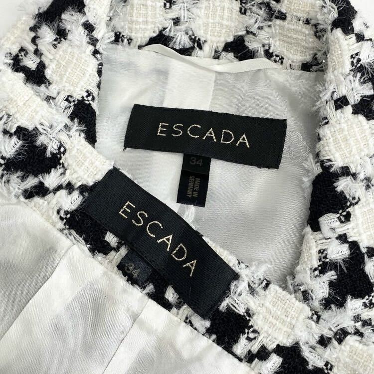 15c21 《美品》 ESCADA エスカーダ ドイツ製 ツイード セットアップ スーツ ジャケット スカート ラメ フリンジ 34 ホワイト ブラック_画像10