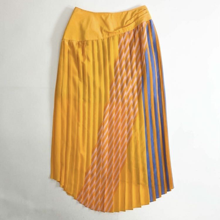 5c24 《未使用》 AKIRA NAKA アキラナカ PLEATS SKIRT プリーツスカート 1 オレンジ ストライプ 日本製 タグ付き_画像2