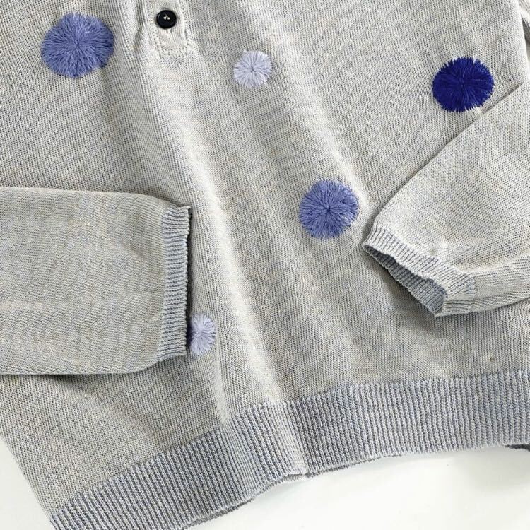 2d10 BRUNELLO CUCINELLI ブルネロクチネリ 刺繍デザイン リネンシルク ニットブラウス サマーニット (L相当) ライトグレー レディース_画像4