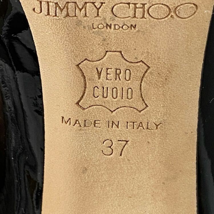 ◯ 3d10 JIMMY CHOO ジミーチュウ パテントレザー ヒールパンプス 37 ブラック ハイヒール シューズ イタリア製 レディース 婦人靴 靴_画像7