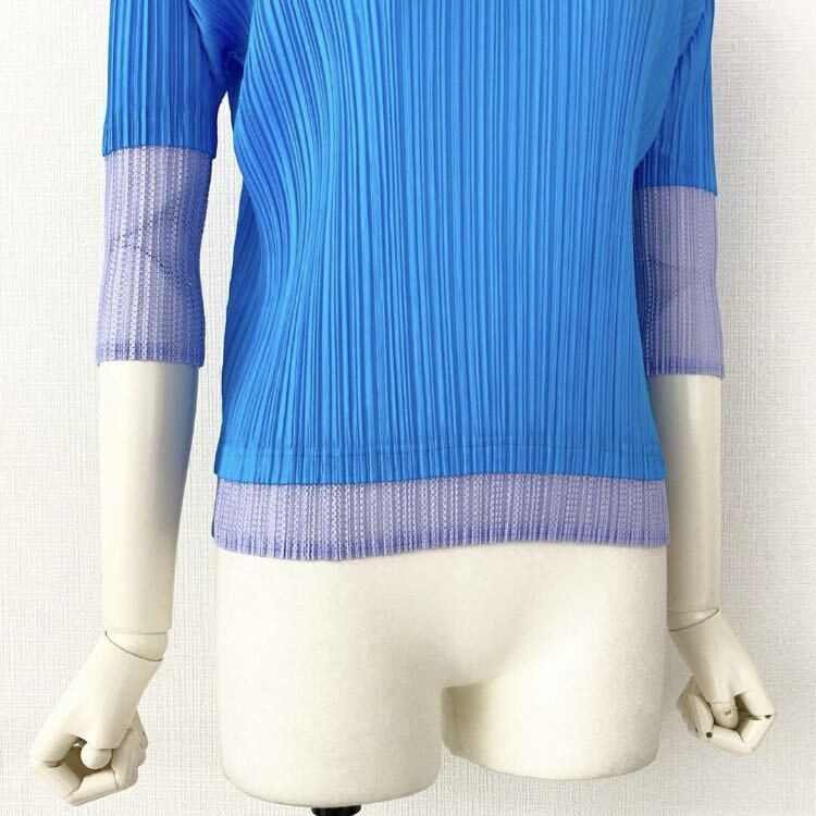 67d12 PLEATS PLEASE ISSEY MIYAKE プリーツプリーズ イッセイミヤケ 日本製 PP51-JK552 メッシュ切替 ハイネック 長袖プリーツカットソー_画像5