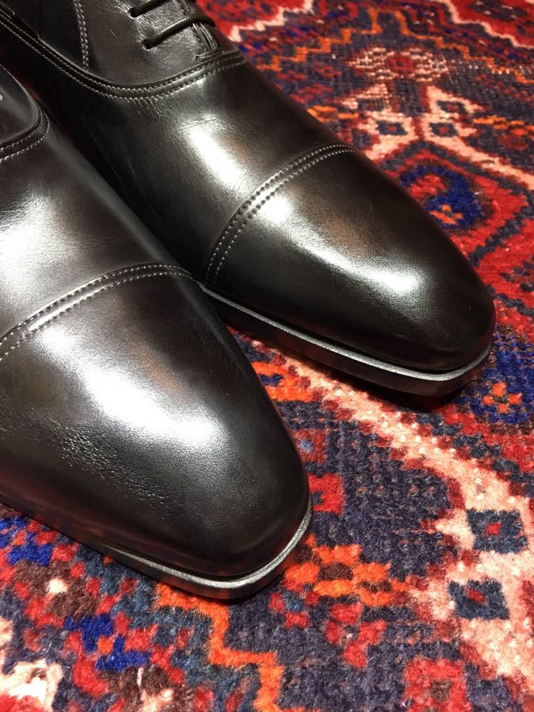 試着程度 SANTONI 7653 LEATHER STRAIGHT SHOES MADE IN ITALY/サントーニレザーストレートチップシューズ_画像2