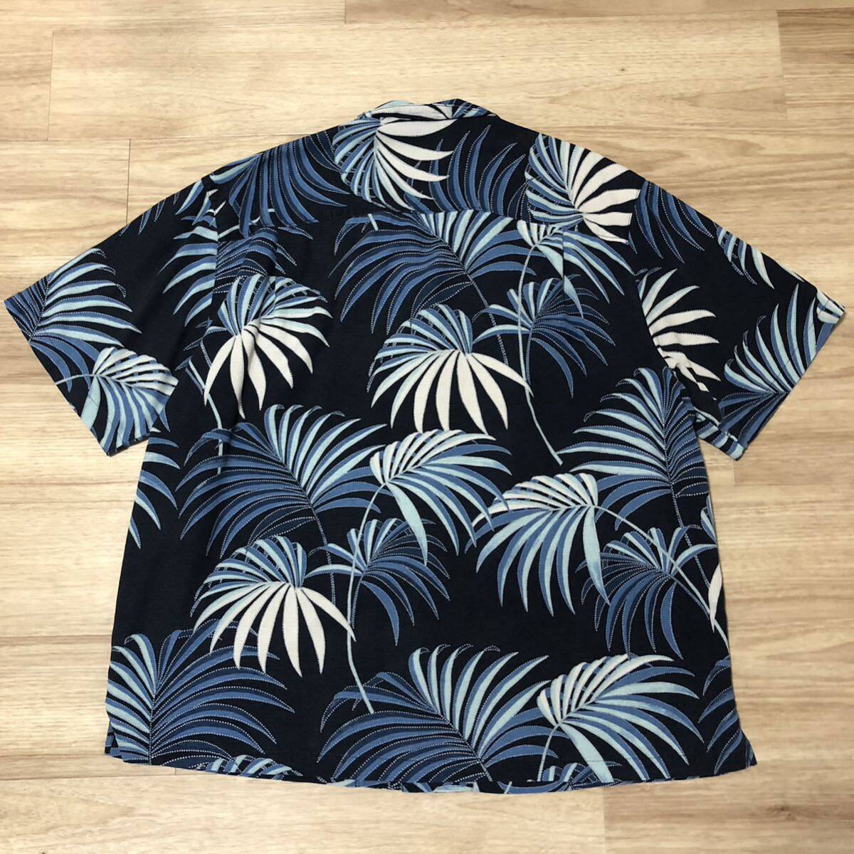 【送料無料】Paradise Collectionシルク100%アロハシャツ ネイビー総柄 メンズXXLサイズ ハワイアン半袖シャツ絹大きいビッグサイズの画像6
