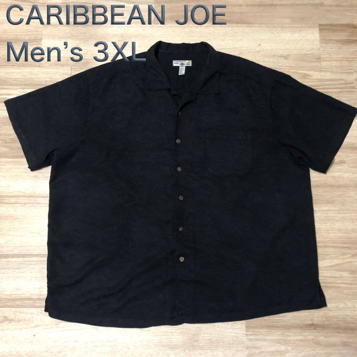 【送料無料】CARIBBEAN JOEレーヨン70%ポリエステル30%アロハシャツ 黒 メンズ3XLサイズ カリビアンジョーハワイアン半袖シャツの画像1