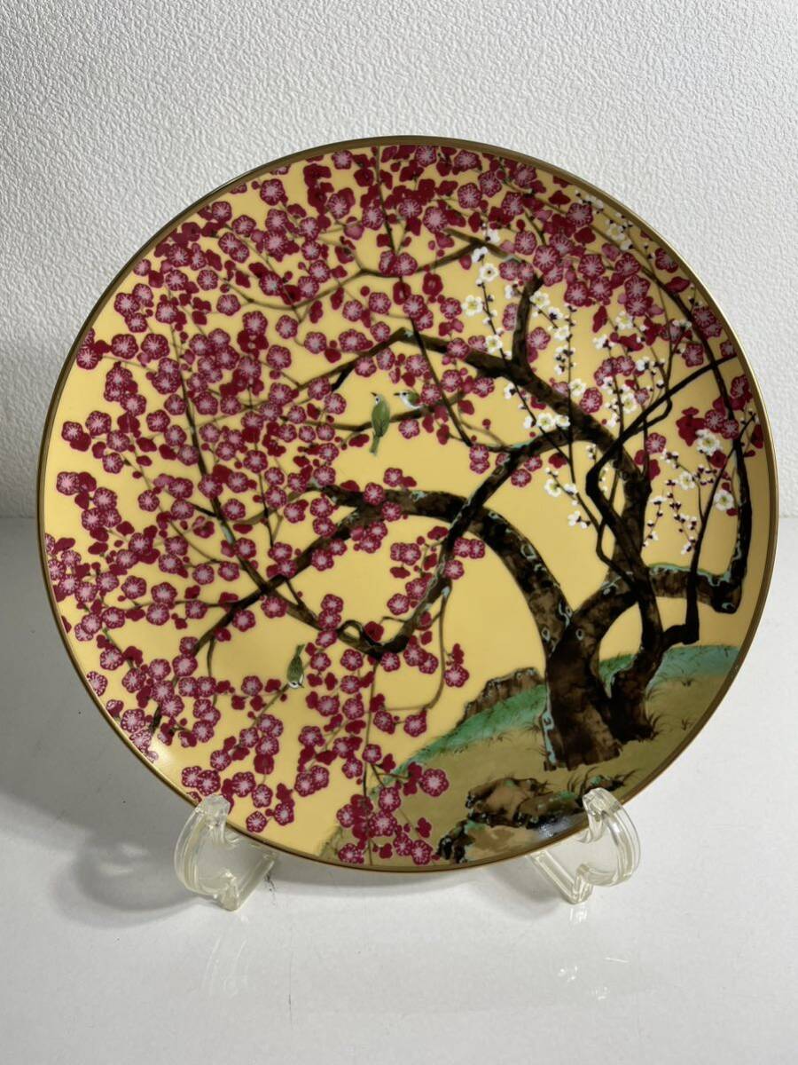 フランクリンポーセリン 花鳥十二ヵ月 『如月・梅に鶯(うぐいす)』 飾皿 金彩 骨董 絵皿 アメリカの画像2