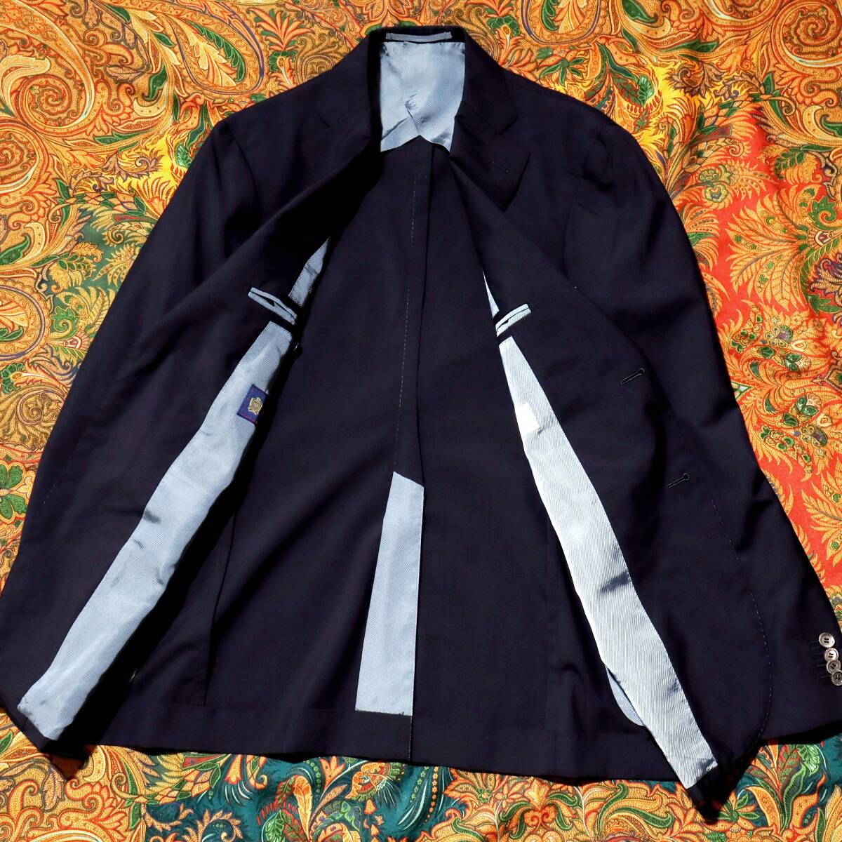  первоклассный ручная работа *smi Zoo la[STRASBURGO/ -тактный lasbrugo] супер-легкий 1 листов покрой * весна лето Kiyoshi . шелк материалы * tailored jacket темно-синий 46 M