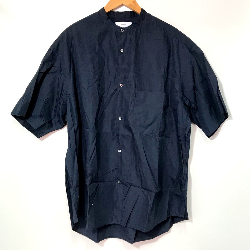 Graphpaper Broad S/S Oversized Band Collar Shirt GM221-50117B シャツ フリーサイズ ネイビー系 グラフペーパー トップス A2577◆_画像1