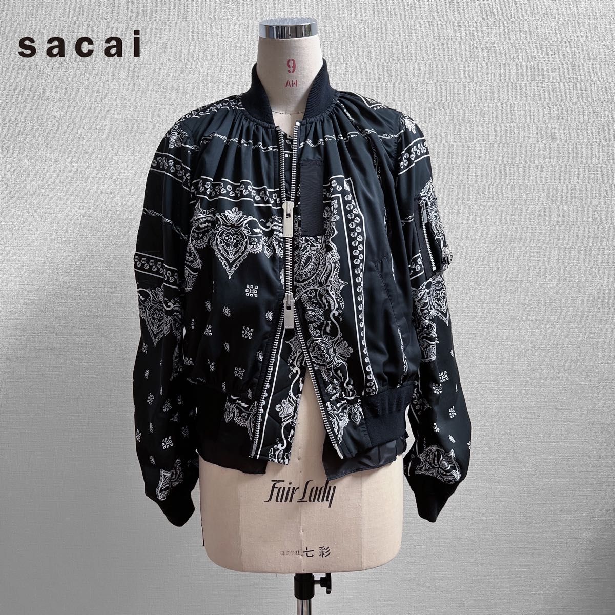 sacai サカイ ペイズリー柄ブルゾン 2019ss MA-1 ボンバージャケット ネイビー バンダナ 