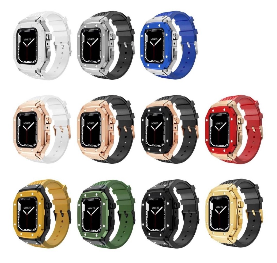 期間限定価格【高品質】Apple Watch DW5600 高級メタリックケース + シリコンベルト バンド ブルー/シルバー/Blue 8/7/6/5/4/se 44mm 45mm_他カラーも出品中