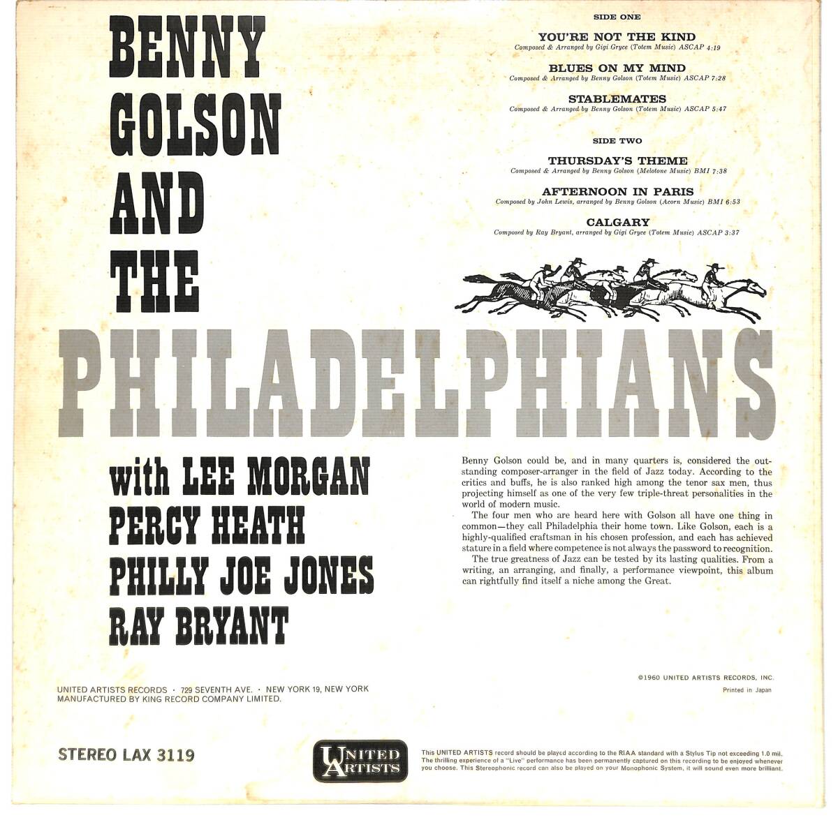 e3245/LP/Benny Golson And The Philadelphians/With Lee Morgan, Percy Heath, Philly Joe Jones, Ray Bryant の画像2