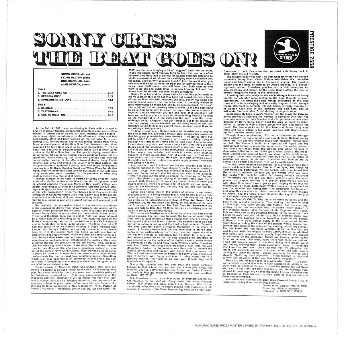 e3037/LP/米/Sonny Criss/The Beat Goes On!の画像2