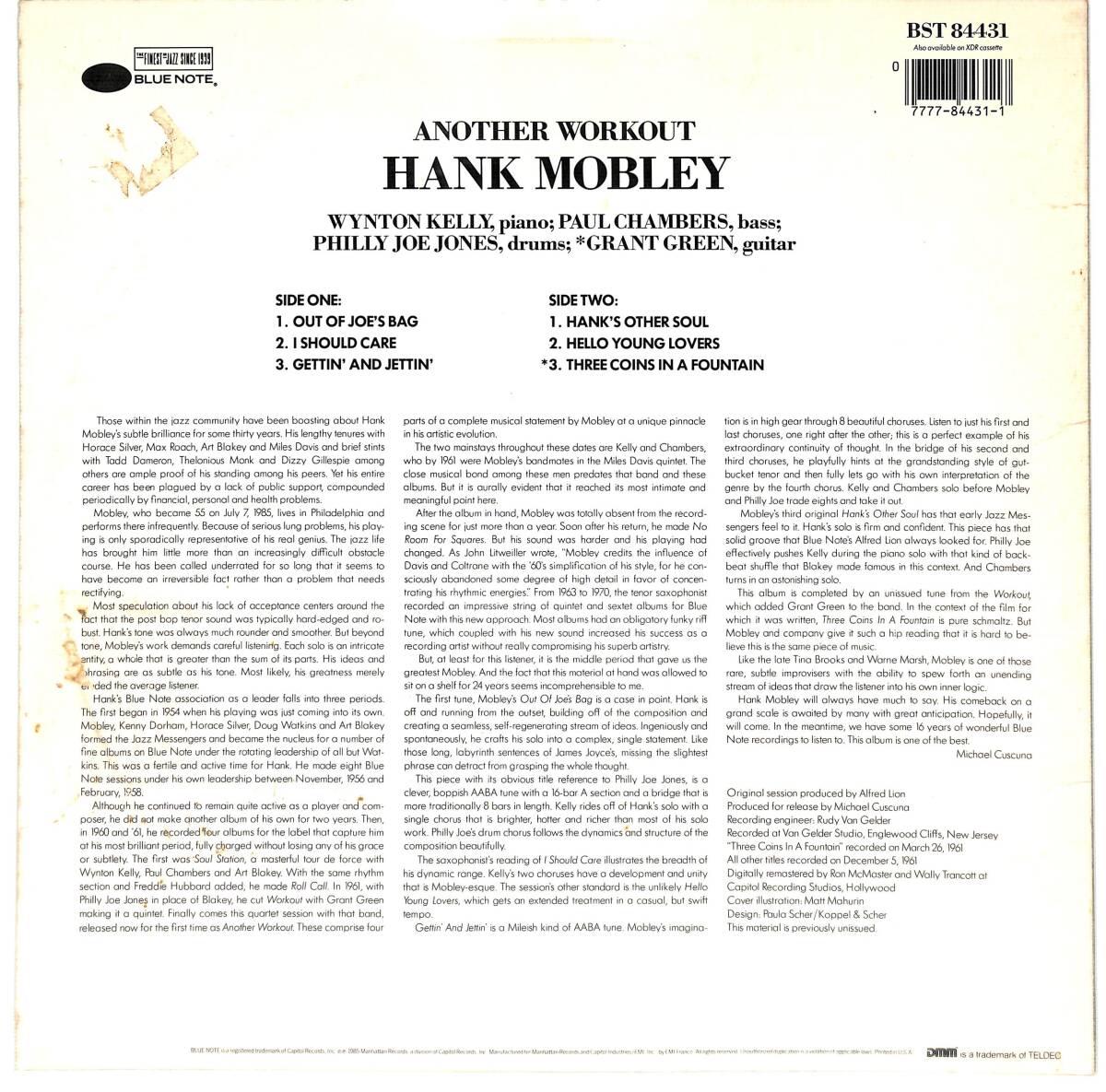 e3364/LP/米/BLUE NOTE/85年盤/SRC刻印/Hank Mobley/Another Workoutの画像2