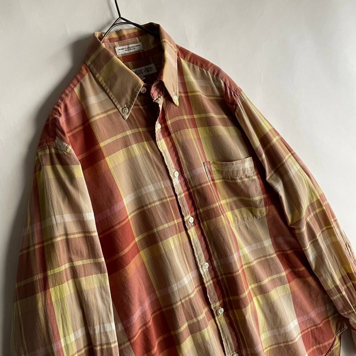 【USA製】 INDIVIDUALIZED SHIRTS インディビジュアライズドシャツ チェックシャツ マドラスチェック 茶系 イエロー size 14 1/2-33 skの画像6