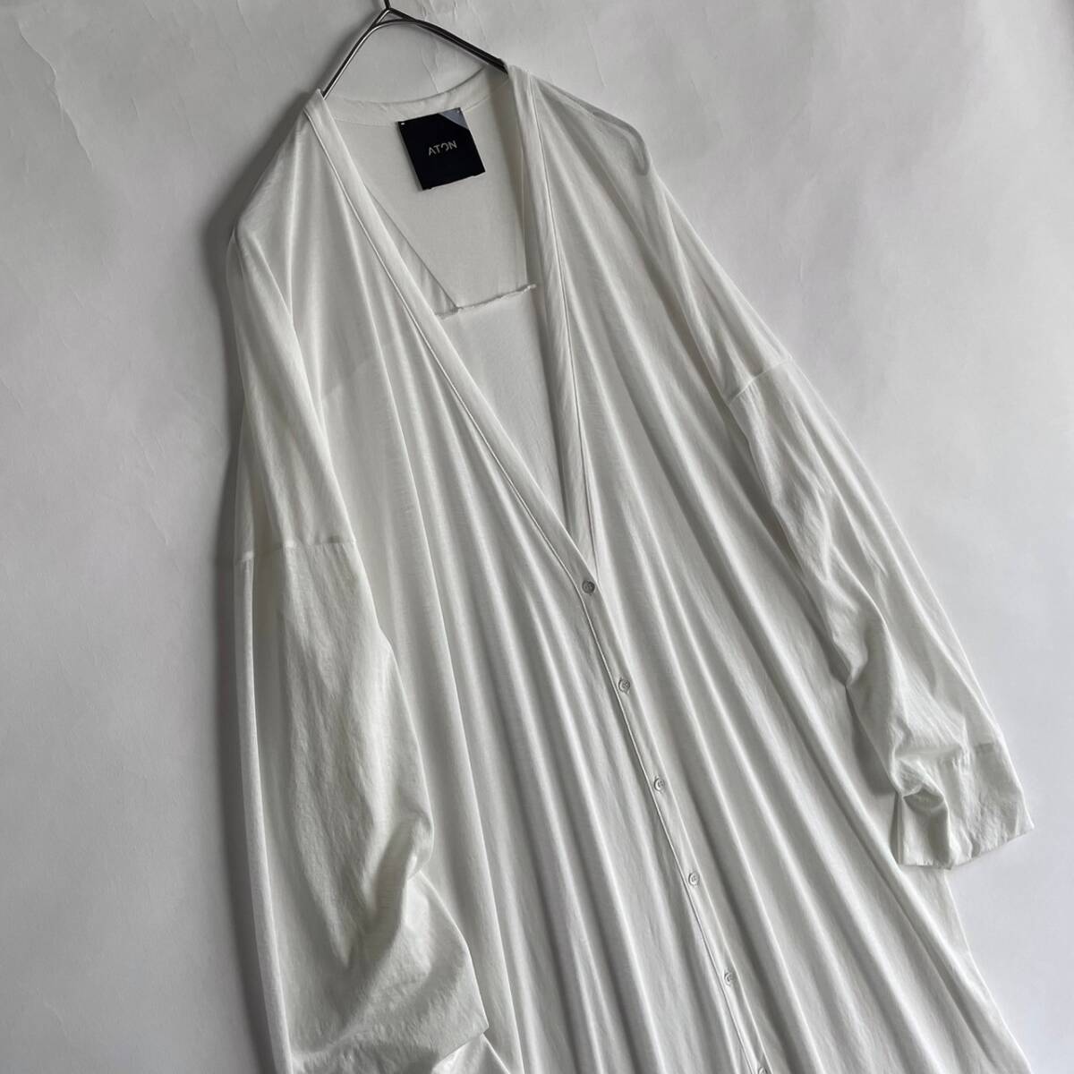 ATON 日本製 エイトン FRESCA 80 LONG CARDIGAN フレスカ ロングカーディガン コットン 綿 ゆったりめ 薄手 透け感 ホワイト size 02 sk_画像6