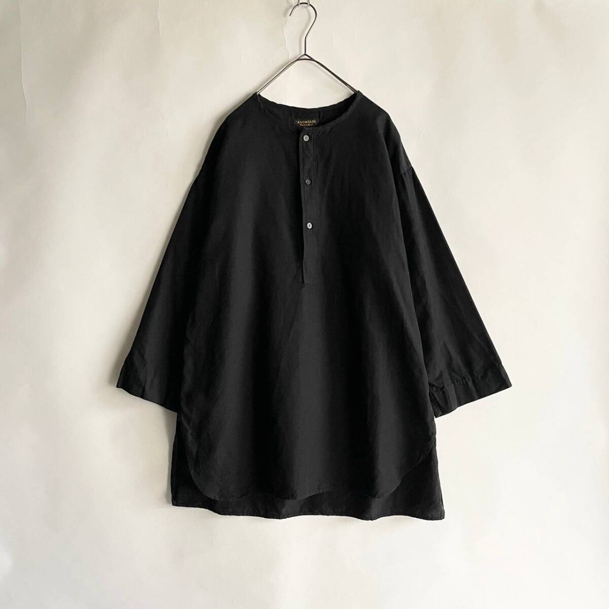 【美品】 A VONTADE 日本製 アボンテージ Sleeping Shirts 3/4 Sleeve スリーピングシャツ プルオーバー ノーカラー ブラック size S sk の画像1